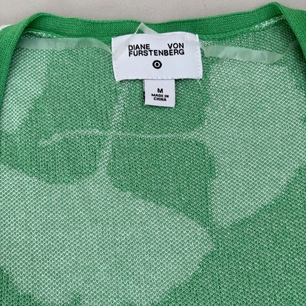 Diane von Furstenberg Green White Ginkgo Leaf Wrap Cardigan Sweater Size M Layr - Picture 3 of 12